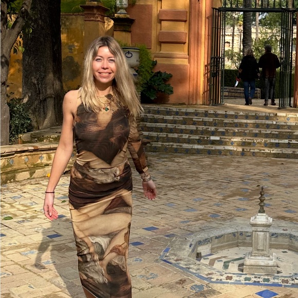 Zara Artistic Print Maxi Skirt - Brown and Cream - Picture 4 of 7